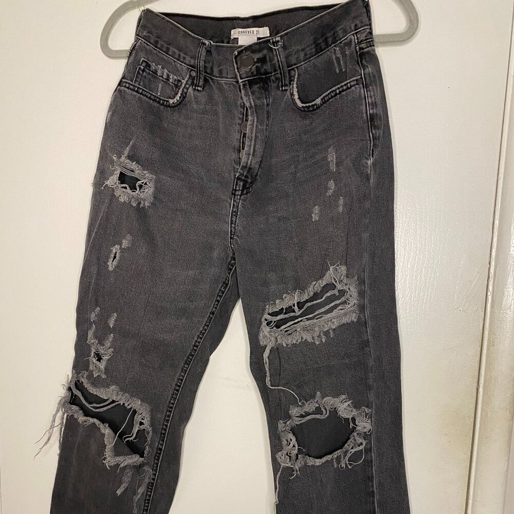Forever 21 Distressed High-Rise Mom Jeans Black Size 26